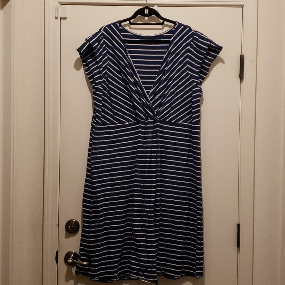 Blue and white striped dress